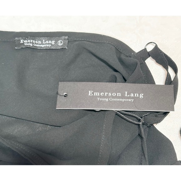 Emerson Lang Black Ruffle‎ Asymmetrical Cami Tank Top Women's L Fairy Grunge - Picture 9 of 10